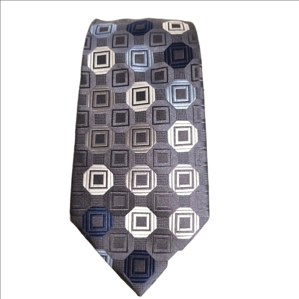 Michael Kors Geometric Print 100% Silk Tie Formal Business Casual Grey Navy Blue